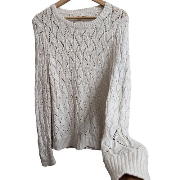 LOFT Open Knit Sweater Large Wool Rabbit Hair Blend Quiet Luxury Classic Preppy - Picture 4 of 10